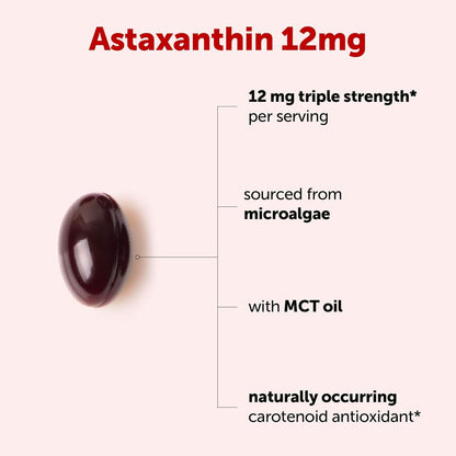 Micro Ingredients Astaxanthin 12mg Per Serving with MCT Oil, 120 Softgels | 4 Month Supply. Natural Microalgae Sourced Astaxanthin Supplement. Easy-to-Swallow. Non-GMO, Gluten Free, Soy Free.