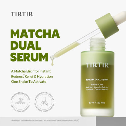 TIRTIR Matcha Dual PDRN Serum | Irritated Red Skin Relief & Glass Skin Glow with 20,000ppm Vegan Matcha PDRN, 5% Niacinamide, Hydrating Non-Sticky Korean Face Serum