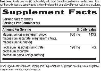 Country Life Target-Mins Magnesium 600 mg and Potassium 198 mg, 180 Tablets