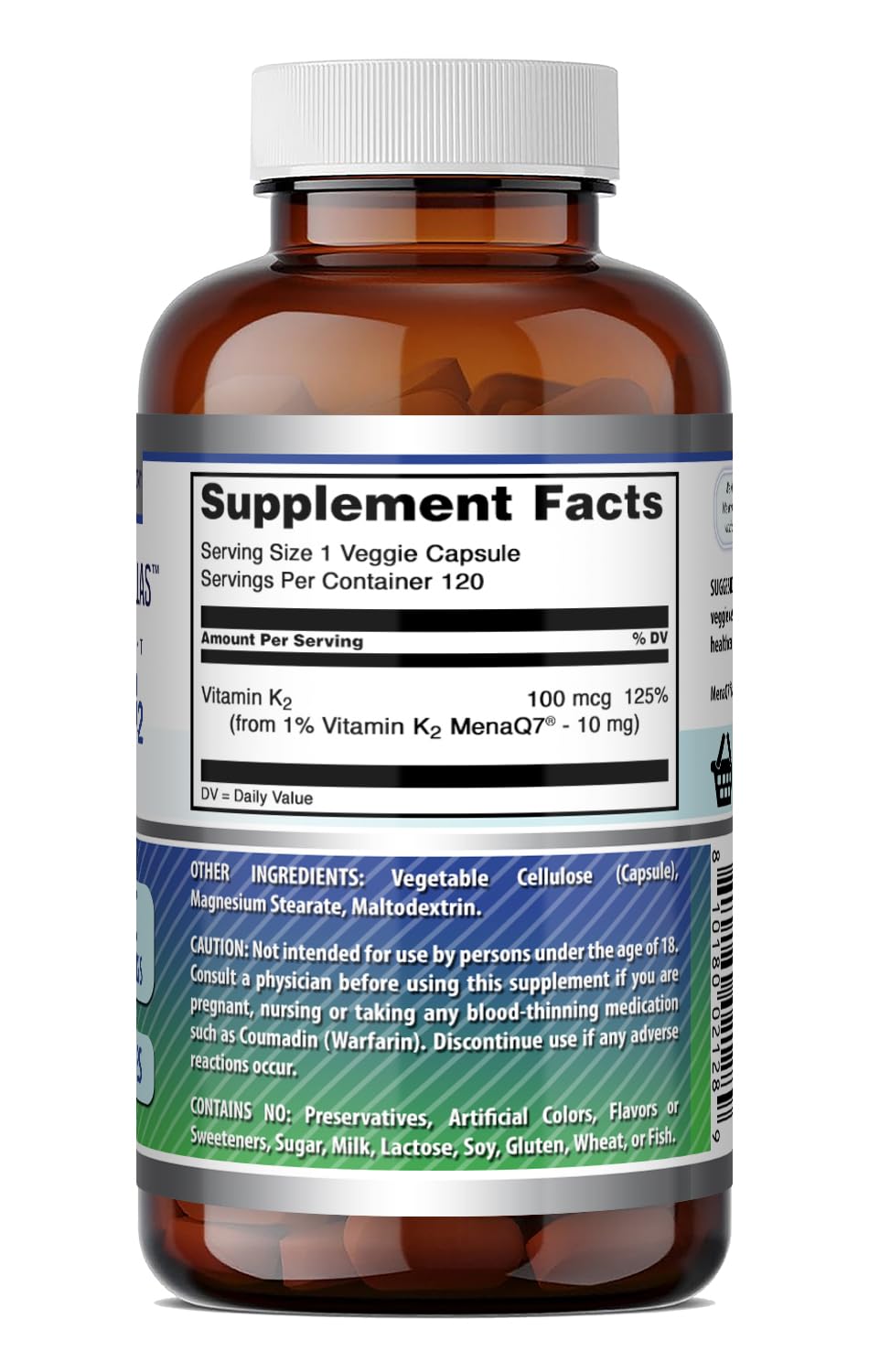 Amazing Formulas Vitamin K2 Menaq7 MK7 Supplement | 100 Mcg | Veggie Capsules | Non-GMO | Gluten Free | Made in USA (1 Pack, 120 Count)