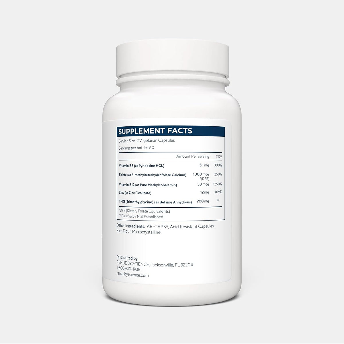 Renue By Science TMG | High Strength TMG Supplements | 120 Trimethylglycine Capsules - 900mg TMG per Serving with Vitamin B12 Vitamin B6 Folate & Zinc | Made in the USA & Third-Party Tested
