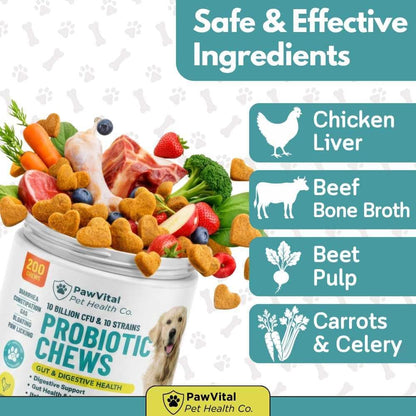 Dog Probiotic Chews for Digestive Health – Probiotics for Dogs with 10 Billion CFU, Prebiotics, Digestive Enzymes – Gut Health, Yeast, Itchy Skin & Itchy Ears – Diarrhea & Constipation – 200 Chews