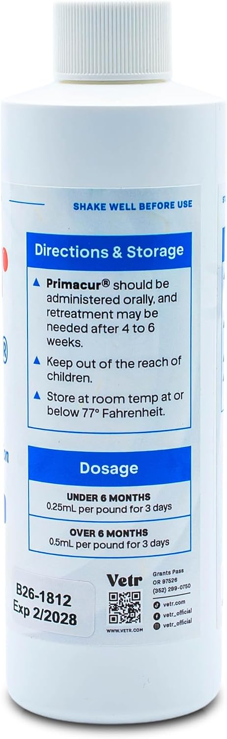 vetr Primacur Broad-Spectrum Oral Suspension Support Formula 10% Oral Suspension for Dogs and Cats - 240ML/8.1oz - Bacon Flavor