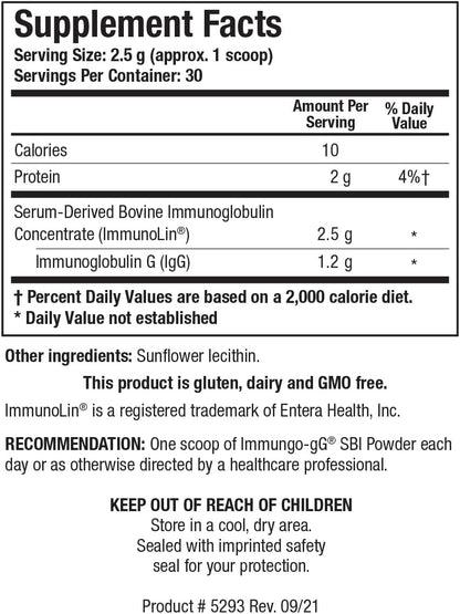 BIOTICS RESEARCH Immuno-gG SBI Powder Easy-to-Mix Powder Formula, Ultimate IgG, Complete Gut Health and Immune Support, Dairy Free, Immunoglobulin Concentrate - 2.6 Oz