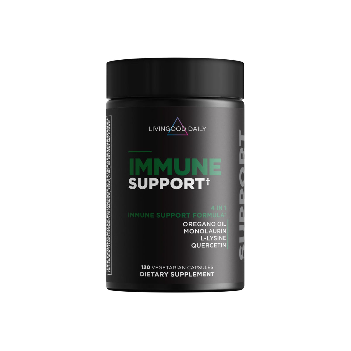 Livingood Daily Immune Support Supplement, 4-in-1 Formula with Oregano Oil, Monolaurin, L Lysine & Quercetin, Gut & Digestive Health, Gluten Free, Vegan, Non GMO, Allergen Free, 120 Capsules