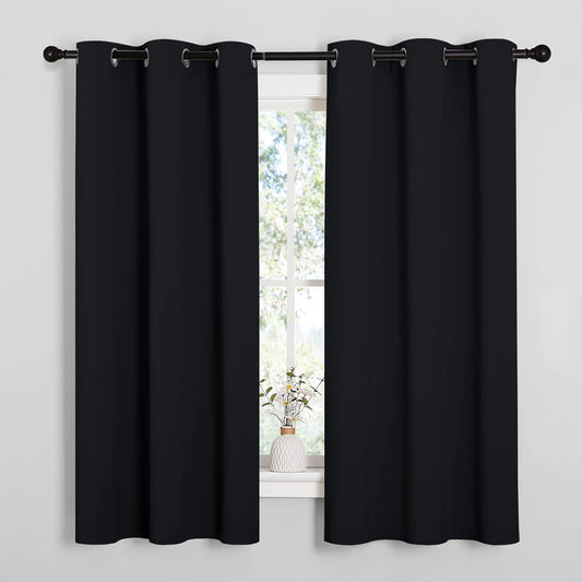 NICETOWN Pitch Black Solid Thermal Insulated Grommet Blackout Curtains/Drapes for Bedroom Window