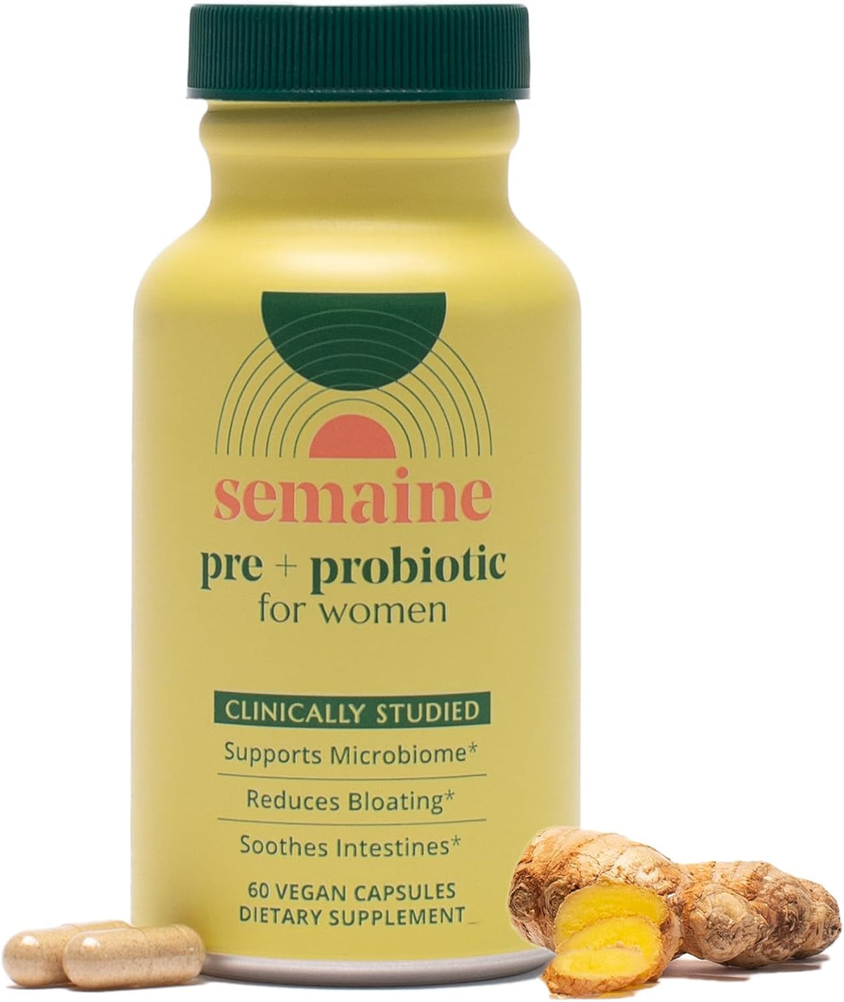 Semaine Health Prebiotics and Probiotics for Women - Women Probiotic + Prebiotic with Standardized Ginger, Psyllium Husk & Acacia Gum, 4 Billion CFU Lactobacillus, 60 Vegetable Capsules