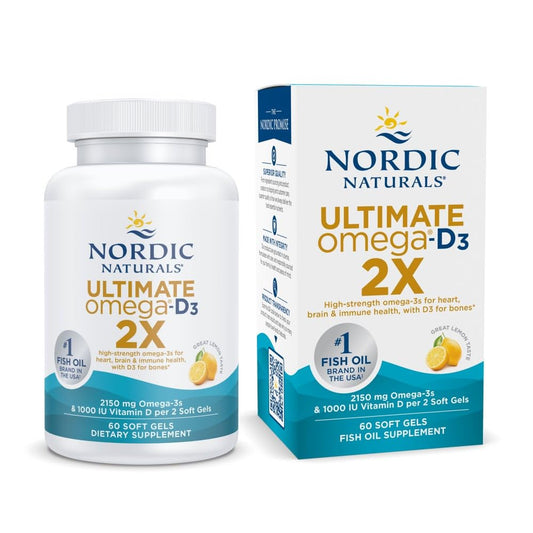 Nordic Naturals Ultimate Omega 2X with Vitamin D3, Lemon Flavor - 60 Soft Gels - 2150 mg Omega-3 + 1000 IU D3 - EPA & DHA - Brain, Heart, & Immune Health - 30 Servings Nordic NaturalsBuy Supplements Australia