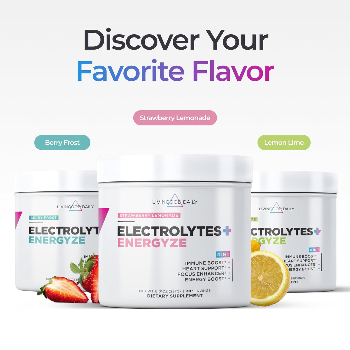 Livingood Daily Electrolytes Powder Strawberry Lemonade, 30 Servings - 4in1 Hydration Powder with Vitamin C, Taurine, D Ribose & FOS, Sugar Free Electrolyte Drink Mix, Keto, Gluten Free - Made in USA