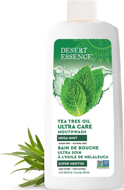 Desert Essence Tea Tree Oil Ultra Care Mouthwash, Mega Mint, 16 fl oz