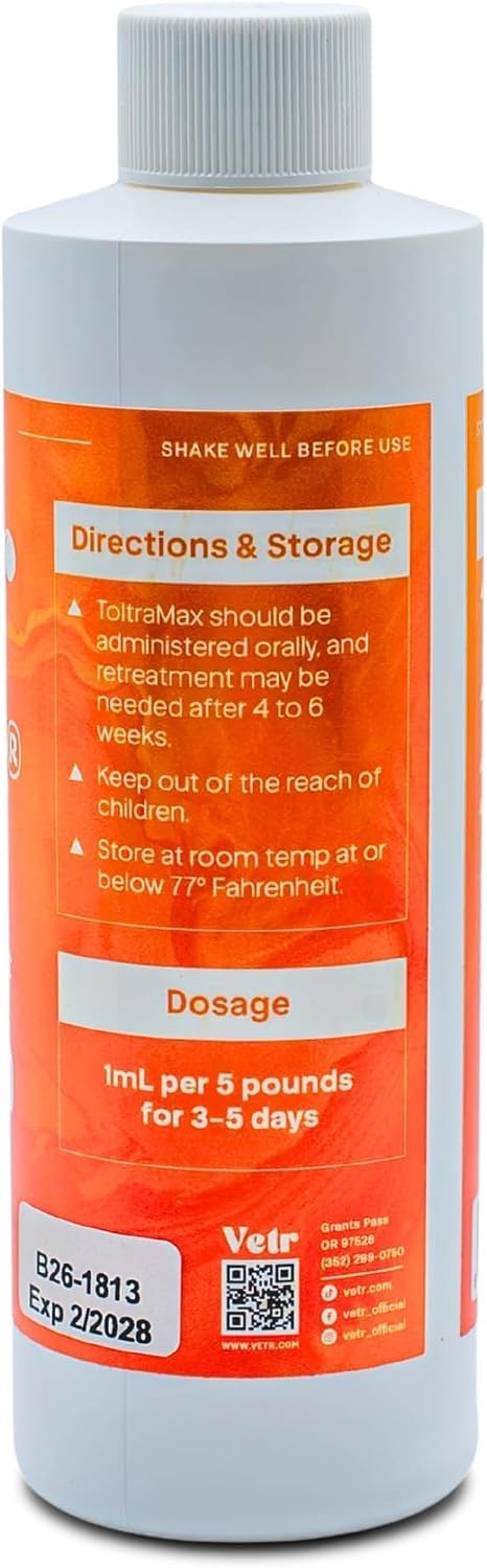 ToltraMax Toltrazuril 5.0% for Horses, Dogs, Cats, 240mL/8.1 Ounce, for Non-Food Chain Animals, Marshmallow Flavor