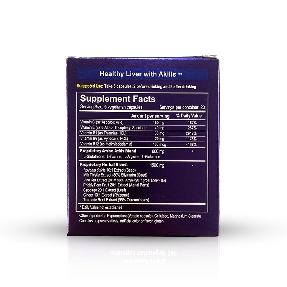 Nutripia Akilis Liver Support Pills (100 Vegi Caps, 33 Doses) – Boosts Recovery After Drinking for Better Mornings, with Hovenia Dulcis