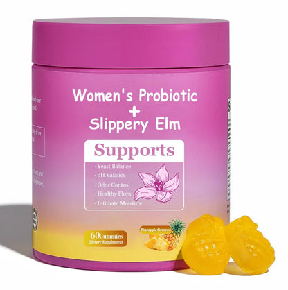 DYALE Her Juicy Feminine Probiotics Gummies for Women | Pineapple Flavor | Supports pH Balance, Gut Health & Immune System | with Slippery Elm, Prebiotics & Lactobacillus Blend | 60 Gummies (1pc)