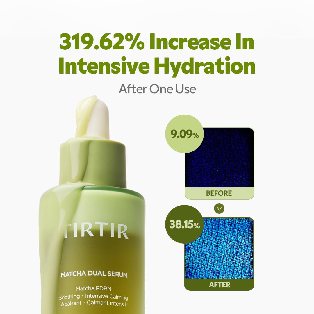 TIRTIR Matcha Dual PDRN Serum | Irritated Red Skin Relief & Glass Skin Glow with 20,000ppm Vegan Matcha PDRN, 5% Niacinamide, Hydrating Non-Sticky Korean Face Serum