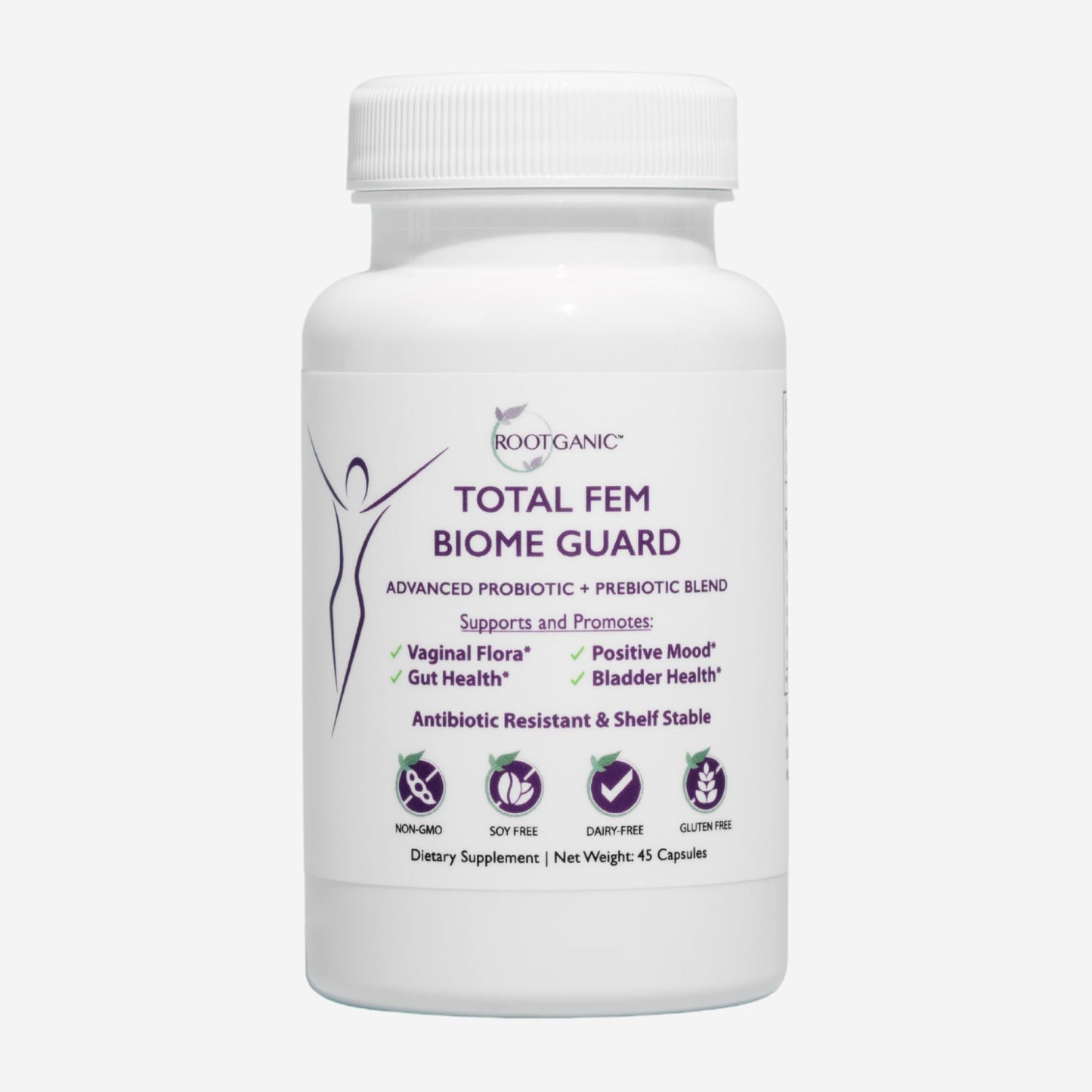 Rootganic Total Fem Biome Guard Pre+Probiotics for Women - Spore-Based Women's Probiotic with Prebiotics for Superior Vaginal Health Supplement and Gut Support - 45 Servings