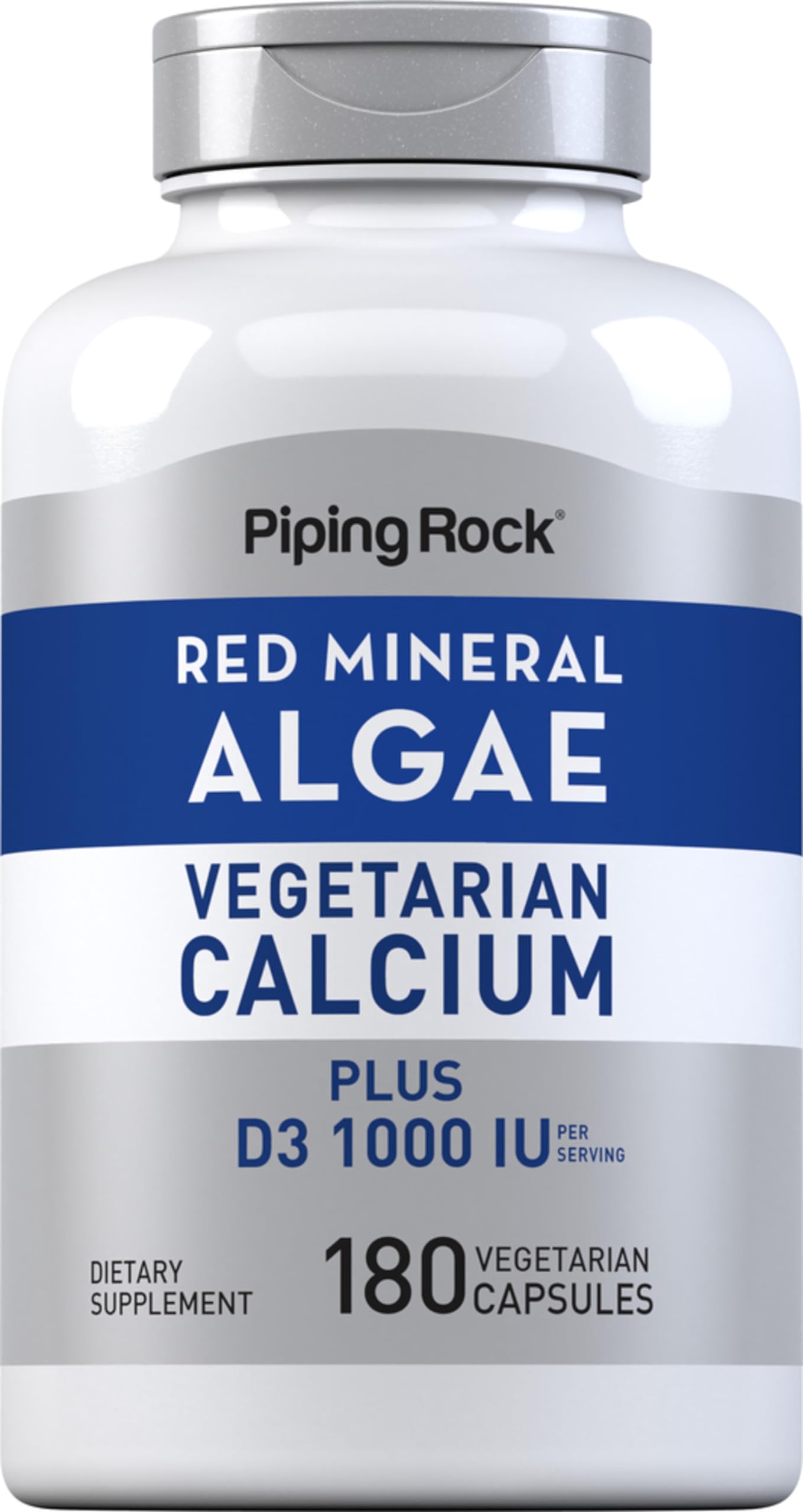Piping Rock Red Mineral Algae | Vegetarian Calcium | 180 Capsules | Plant Based Plus Trace Minerals | Plus D3 1000 IU | Non-GMO, Gluten Free Supplement