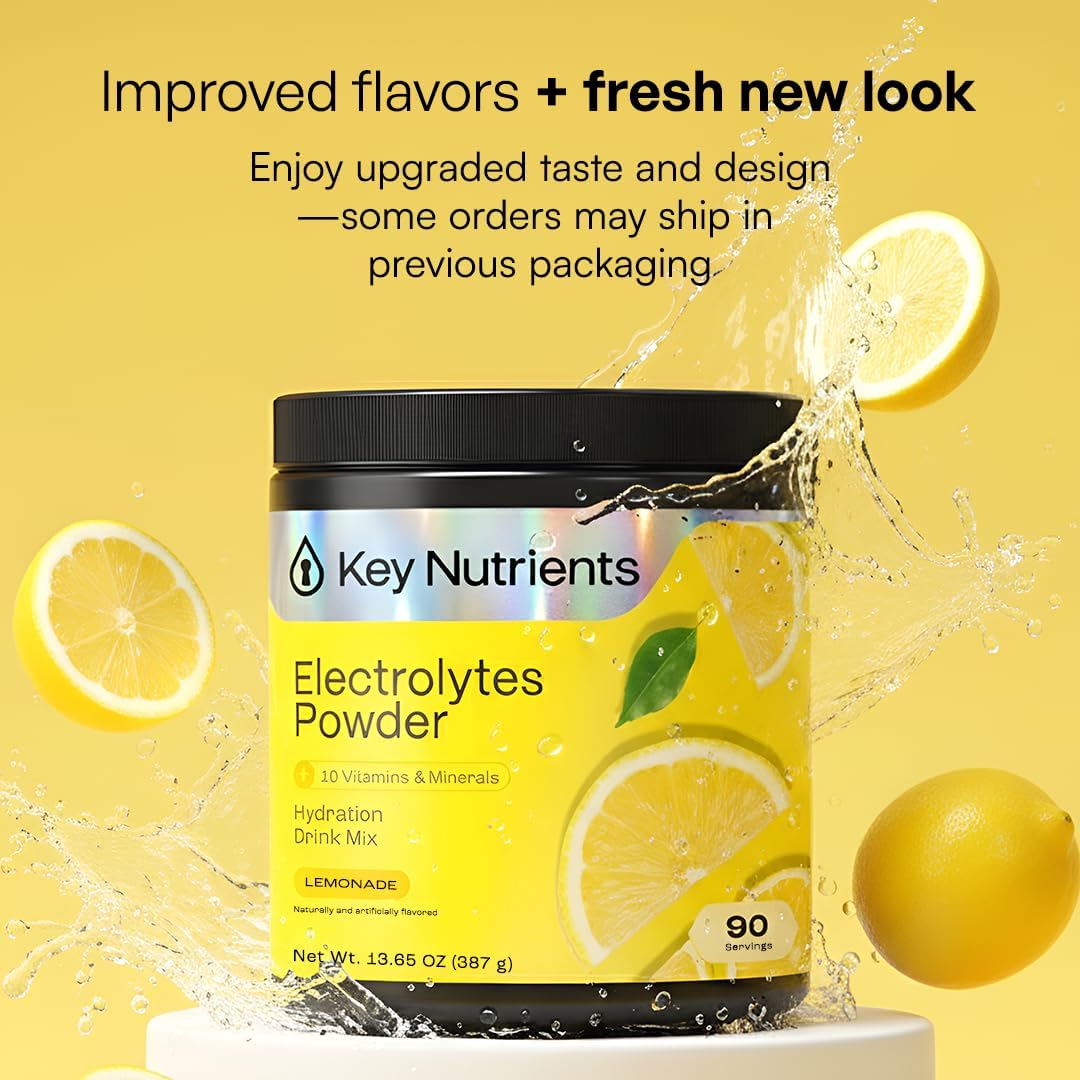 KEY NUTRIENTS Electrolytes Powder Bundle, Refreshing Lemonade 90 Servings Jar + Sweet Blue Raspberry 90 Servings Jar, Sugar Free Hydration Drink Mix with Vitamins & Minerals, No Calories