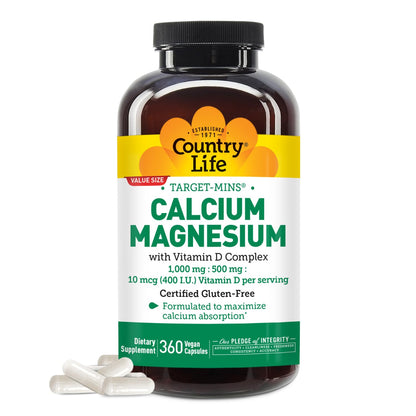 Country Life Target-Mins Calcium Magnesium with Vitamin D, 240 Capsules