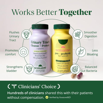 Semaine Urinary Tract Cleanse & Protect - Urinary Tract Health for Women, Cranberry Supplement for Women with Standardized Hibiscus, Daily Bladder Support Supplement, 30 Vegan Capsules