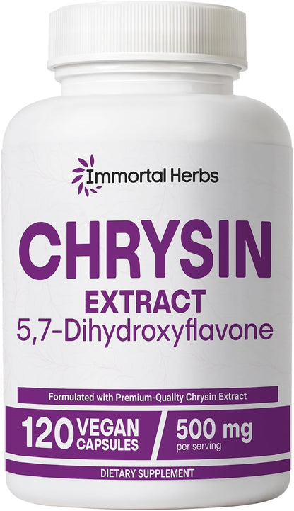 Chrysin Supplement 500mg, 120 Pills, Passion Flower Extract Powder, 5,7-Dihydroxyflavone, Non-GMO and Gluten-Free Chrysin Supplement for Men and Women