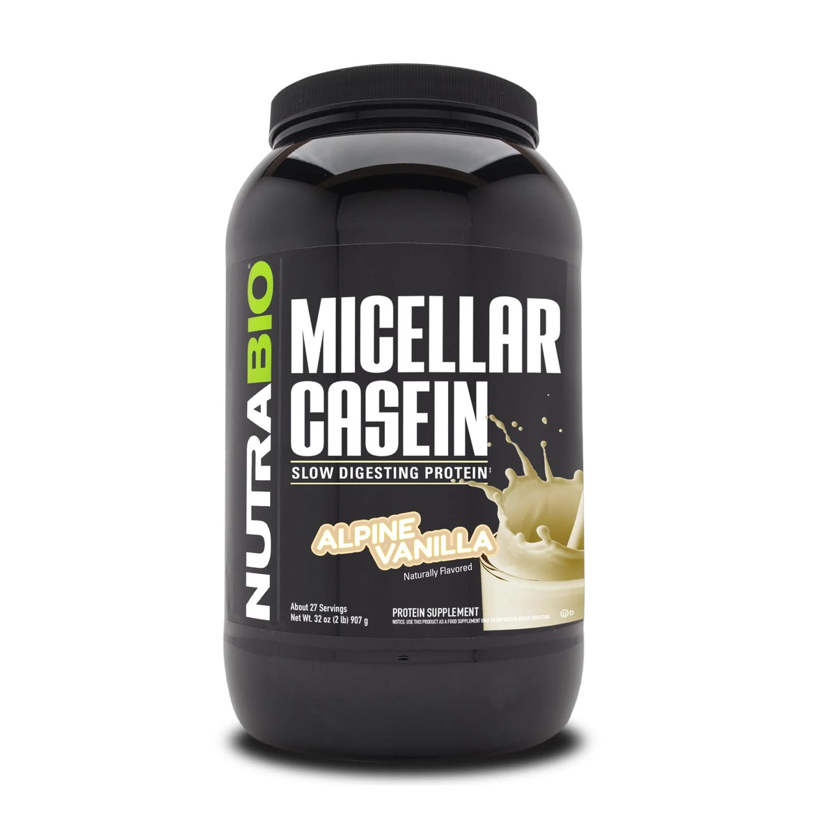 NutraBio Casein Protein Powder, Micellar Casien Powder, 25g Slow Digesting Protein, Helps Keep You Full, Overnight Muscle Recovery & Growth, BCAA & EAA, Gluten Free, Soy Free, 2lb Strawberry Ice Cream