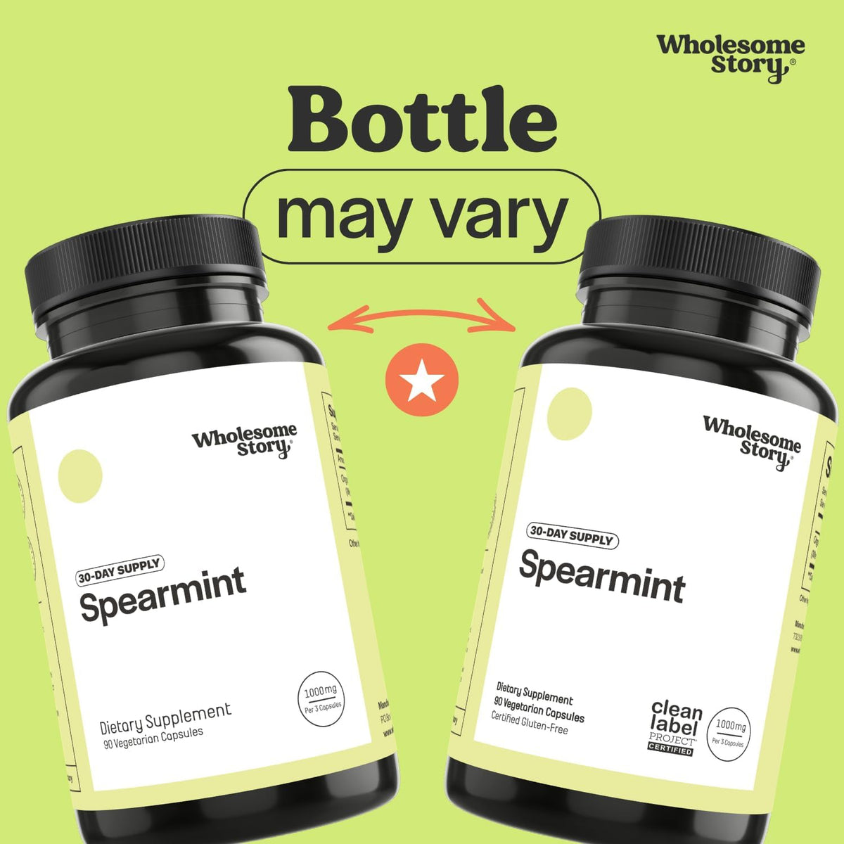 Wholesome Story Spearmint Capsules Supplement | 1000mg Spearmint Leaf | 333.33mg Per Capsule | Supports Hormones, Digestion & Gut | Mentha Spicata | 30-Day Supply