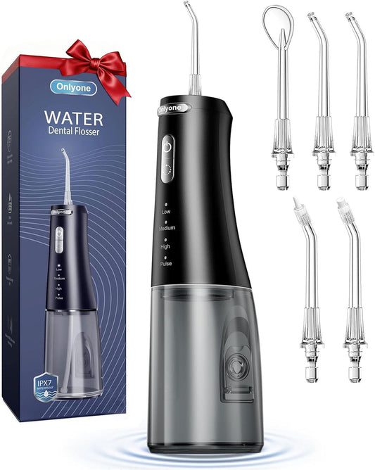 Onlyone Rechargeable Cordless Water Flosser with Adjustable Water Pressure for Daily Oral Care, Power Dental Flosser for Home and Travel Use, Portable Oral Irrigator