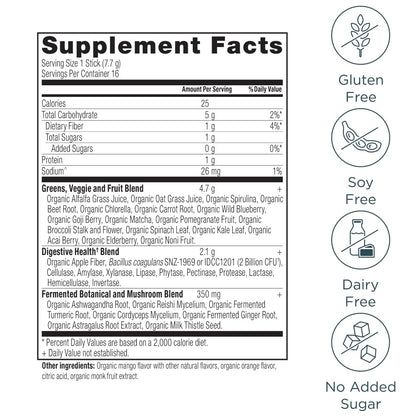 Ancient Nutrition SuperGreens Powder with Probiotics, Organic Mango Flavor Greens, Made from Real Fruits, Vegetables and Herbs, Digestive and Energy Support, 16 Stick Packs, 4.3oz Ancient NutritionBuy Supplements Australia