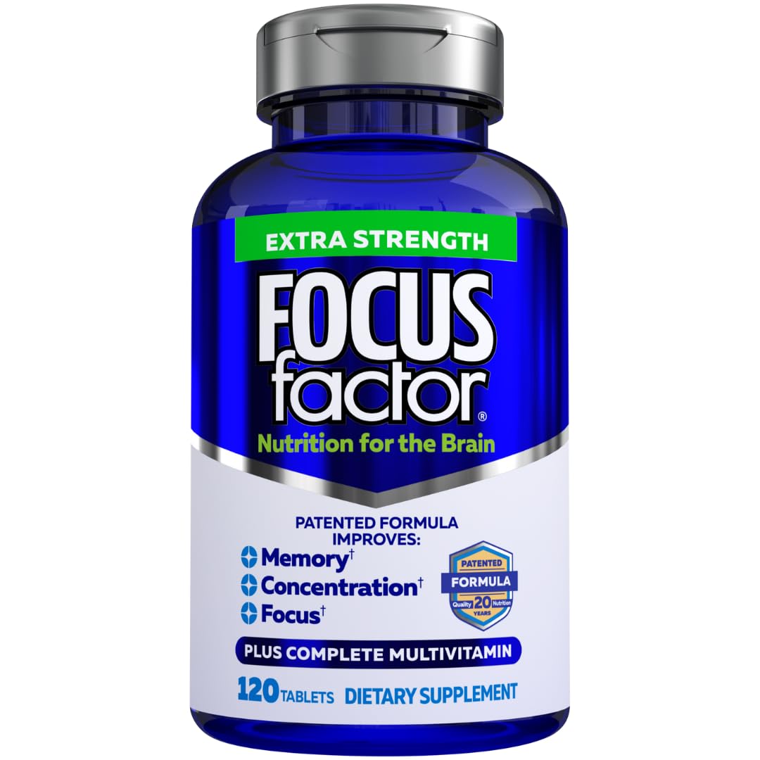 Focus Factor Adults Extra Strength, 120 Count - Brain Supplement for Memory, Concentration and Focus - Complete Multivitamin with DMAE, Vitamin D, DHA - Trusted Health Vitamins Focus FactorBuy Supplements Australia