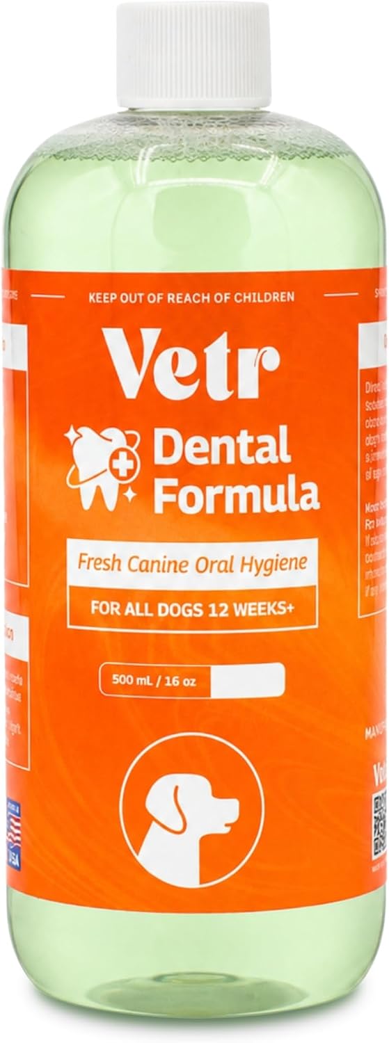 Vetr Dental Formula for Dogs - Peppermint Flavored Oral Care Liquid Additive with Enzymes for Breath and Teeth Support - Vet-Formulated in USA (16 oz)