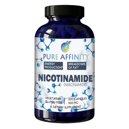 Pure Affinity LLC 200 Count! B3 Nicotinamide 500 mg Effective Flush-Free Niacin. Energy Booster, Cell Regenerator, Supports Cognitive Decline, Anti-Aging