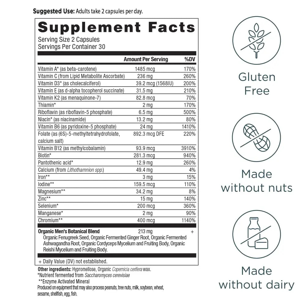 Ancient Nutrition Multivitamin for Men, Men's Fermented Multivitamin with Vitamin A, C, D, E, K, Zinc & Magnesium, Immune Support Ancient Nutrition
