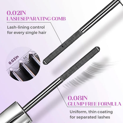 Washable Black Metal Wand Mascara, Waterproof Fiber Iron Mascara Tubing for for Volume & Length, 5D Curling Eyelash Quick-Dry, Long-lasting, Smudge Proof & No Flaking (Black)