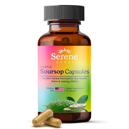 Serene Herbs Graviola Soursop Capsules Organic - Guanabana Extract Pills with Black Seed, Irish Moss & Moringa - 16 Herb Daily Supplements
