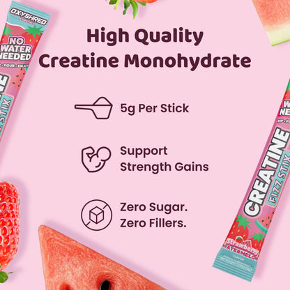 EHP Labs OxyShred Creatine Monohydrate Fizz Sticks, Cherry Slushie, 15 Pack | 5g Micronized Creatine Per Stick. No Water Needed, Zero Sugar, Vegan & Gluten Free. Single Serve On The Go.