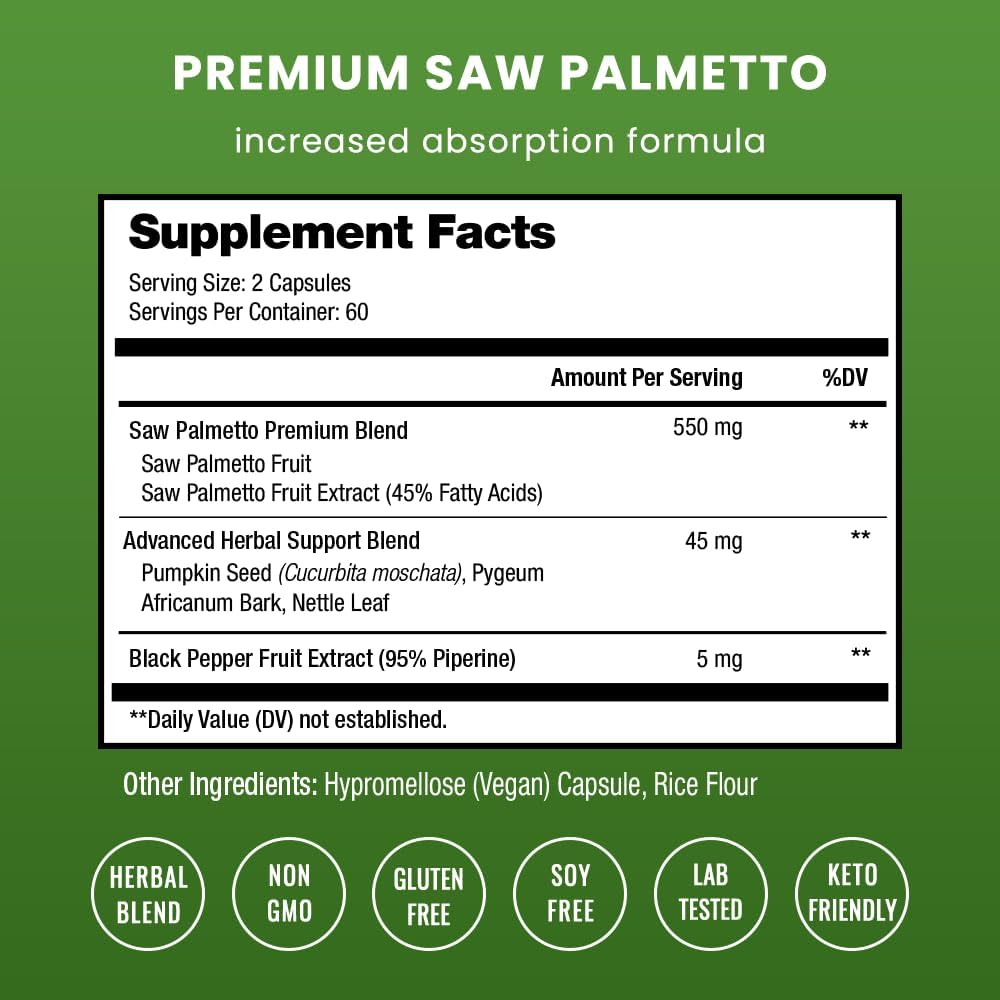 NutraChamps Saw Palmetto Supplement for Prostate Health [Extra Strength] 600mg Complex with Extract, Berry Powder & Herbs - Supports Healthy Urination Frequency, 120 Capsules