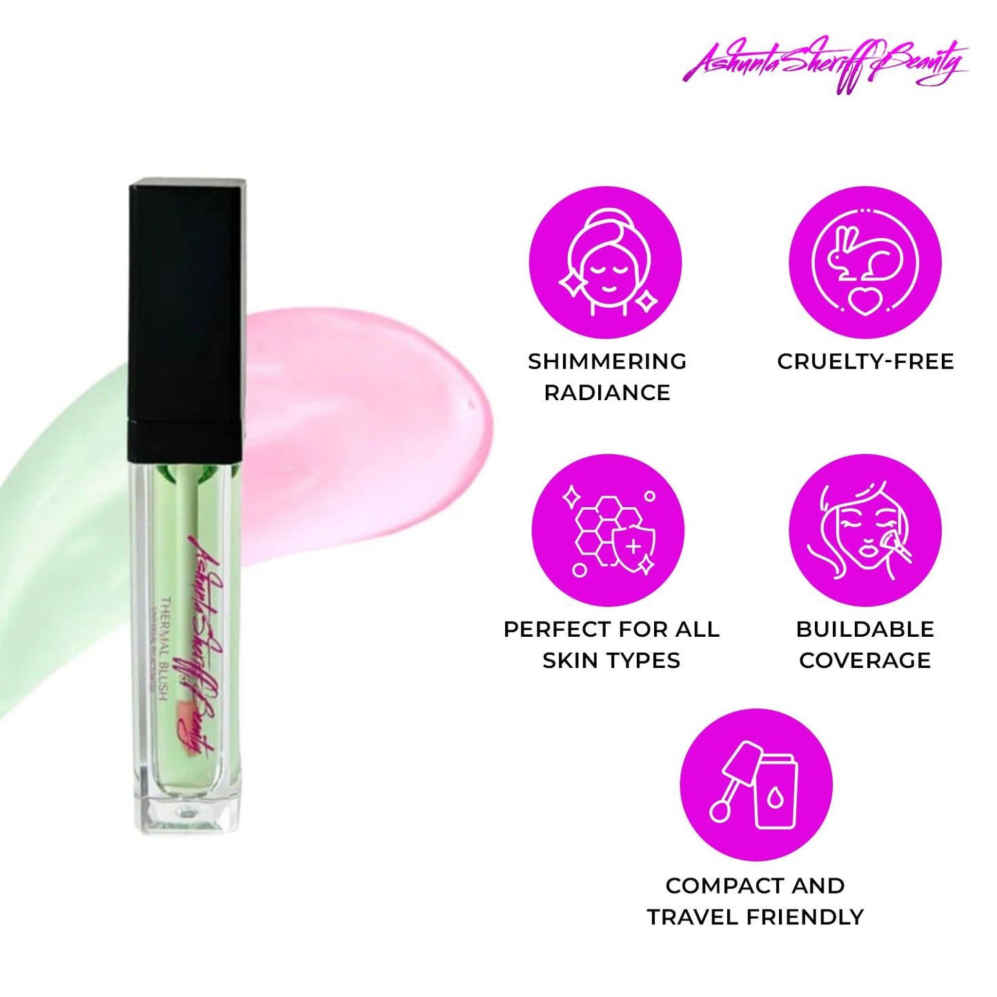 Ashunta Sheriff Beauty Thermal Blush Oil Serum - pH Reactive Liquid Cheek & Lip Stain - Natural & Clean Makeup for Every Skin Tone - Long Lasting for All-Day Wear