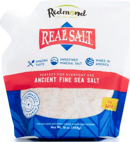 Redmond Real Salt - Ancient Fine Sea Salt, Unrefined Mineral Salt, 16 Ounce Pouch (1 Pack)