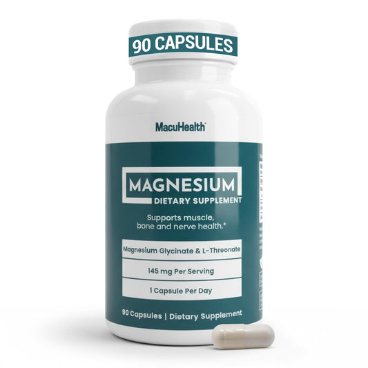 MacuHealth Magnesium Glycinate & L-Threonate 145mg - 90 Capsules - Highly Absorbable Magnesium for Energy, Calm & Focus - Gentle on Stomach, Vegan, Non-GMO - Premium Chelated Magnesium Supplement MacuhealthBuy Supplements Australia
