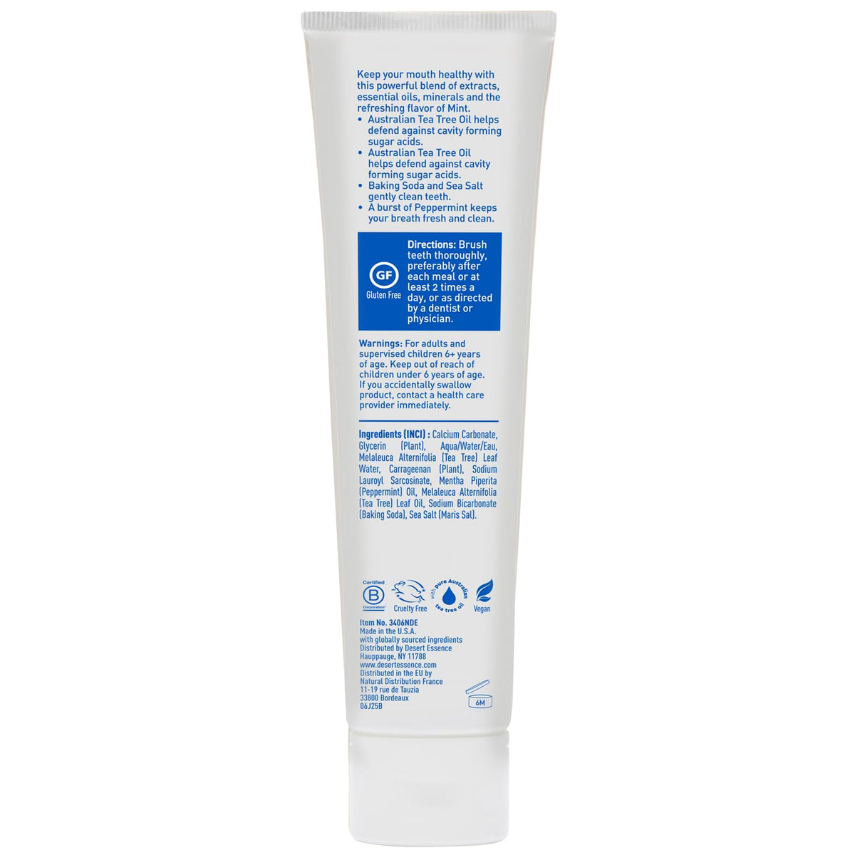 Desert Essence Tea Tree Oil Mint Toothpaste, Fluoride Free, 6.25 oz