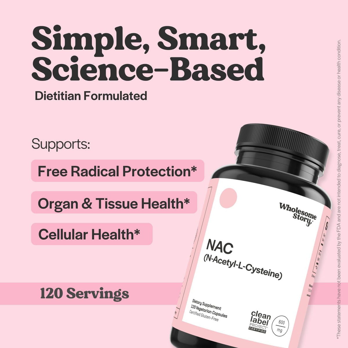 Wholesome Story NAC Supplement N-Acetyl-L-Cysteine 600 mg | Liver, Lung & Fertility Support | 120 Capsules | 120 Serving Supply