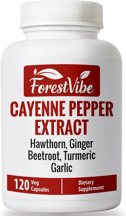 Cayenne Pepper Capsules, 7-in-1 Blend with Hawthorn, Ginger, Beetroot, Garlic & Turmeric, 120 Vegan Capsules, 2 Month Supply, Non-GMO and Gluten Free Capsaicin Pills