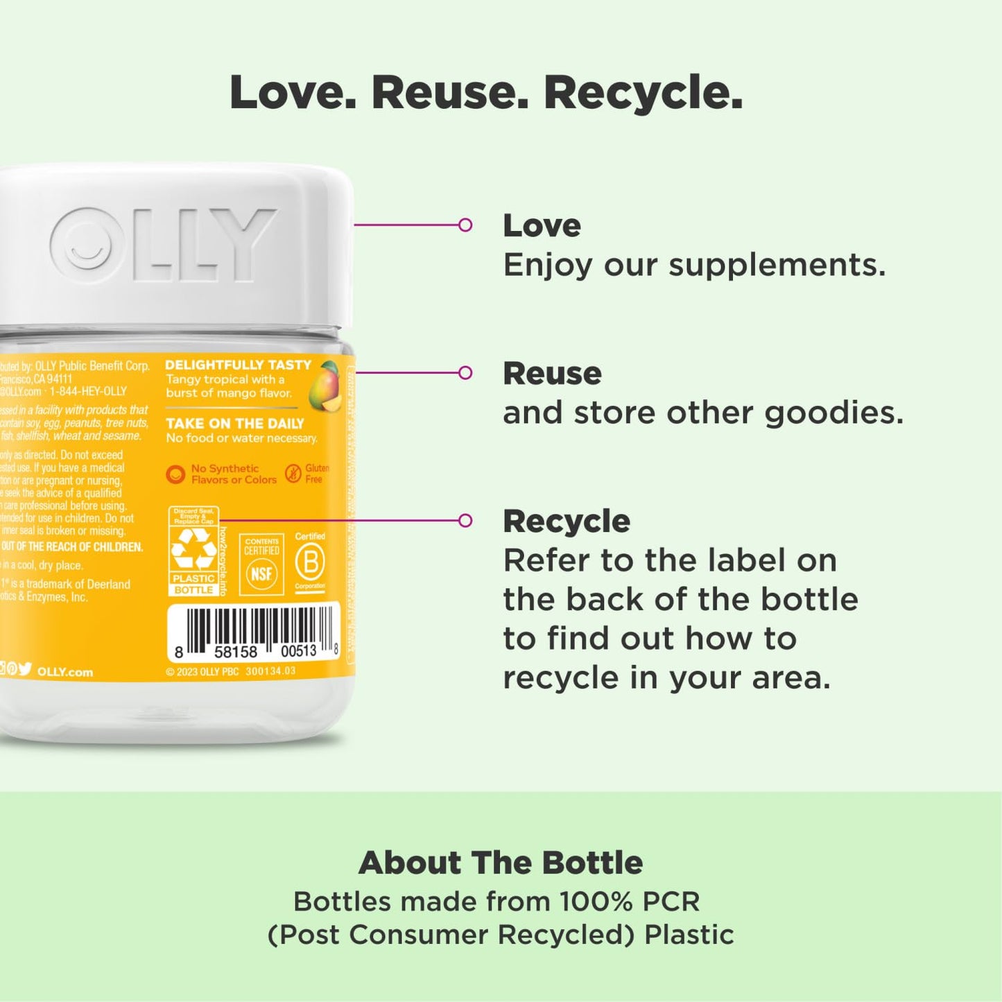 OLLY Probiotic Gummy,1 Billion CFUs,Immune and Digestive Support,Chewable Probiotic Supplement,Mango,80 Count (Pack of 2)