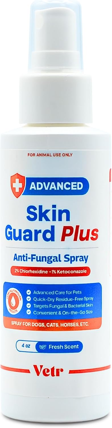 vetr Skin Guard Plus Chlorhexidine Ketoconazole Cleansing Spray, 120mL | For dogs, cats, and horses. Fresh Scent, 2% / 1% dual-action formula