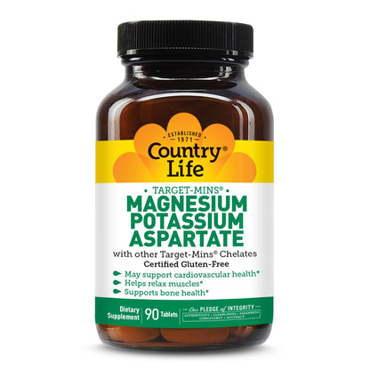 Country Life Target-Mins Magnesium 600 mg and Potassium 198 mg, 180 Tablets