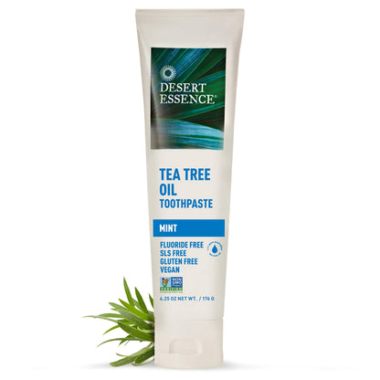 Desert Essence Tea Tree Oil Mint Toothpaste, Fluoride Free, 6.25 oz