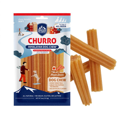 Himalayan Dog Chew Churro, Soft Yak Cheese Treat, Peanut Butter, 4 Sticks | 100% Natural, Soft Density Dental Support, Gluten Free, Healthy Safe Dog Treats for All Breeds and Ages, Lactose & Grain Free