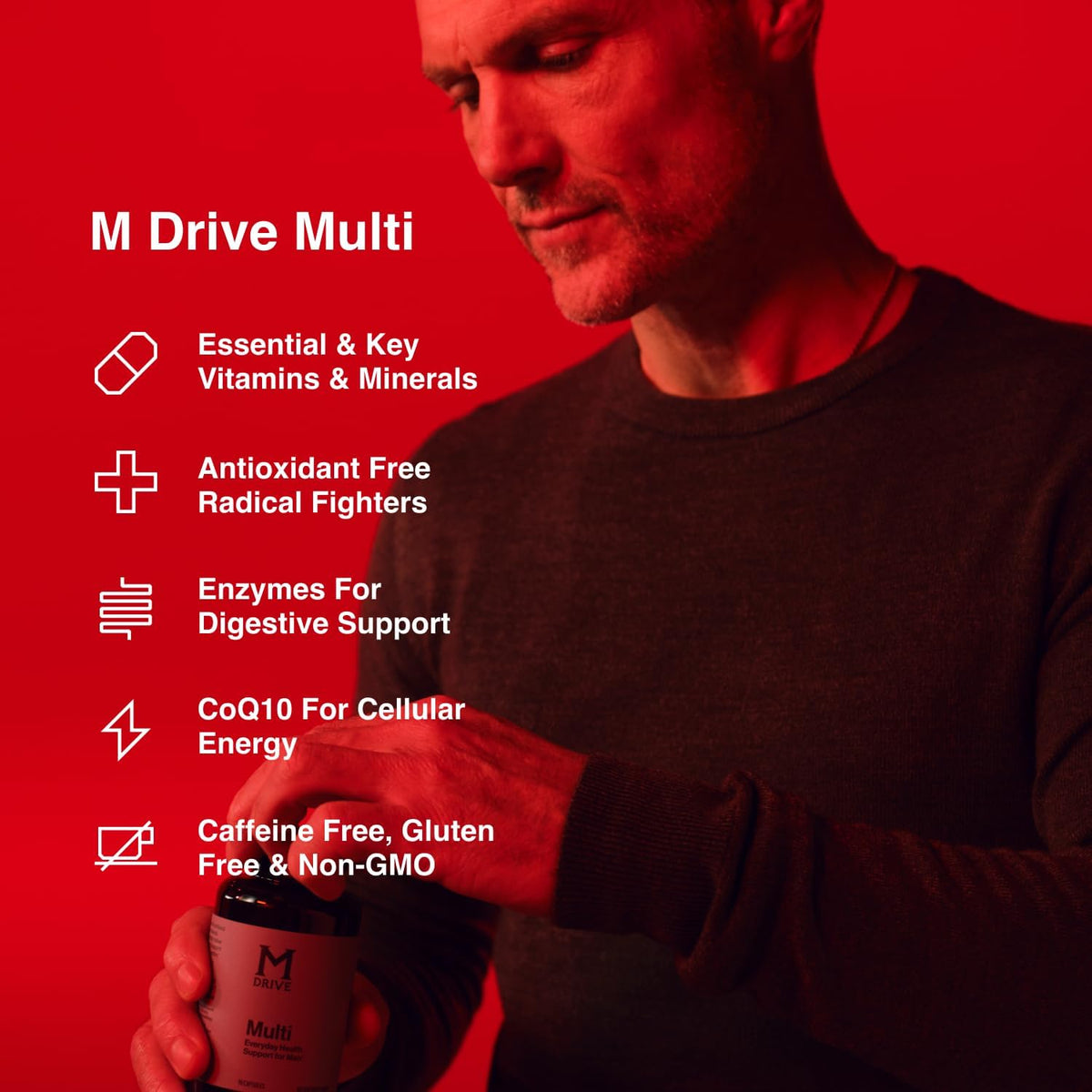 Mdrive Elite Multi - Natural Energy, Strength, Stress Relief, Lean Muscle, Immune Health Support from Zinc, Selenium, Manganese & Vitamin D, Enzymes for Digestive Support