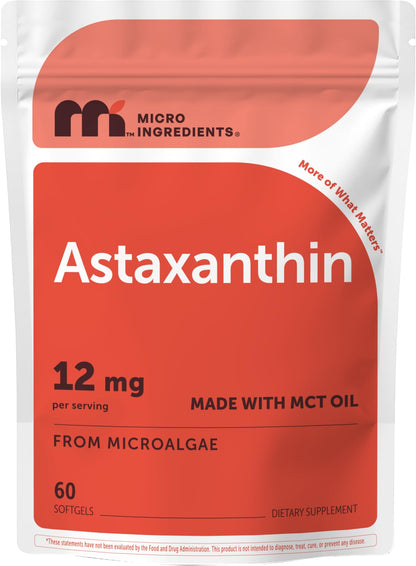 Micro Ingredients Astaxanthin 12mg Per Serving with MCT Oil, 120 Softgels | 4 Month Supply. Natural Microalgae Sourced Astaxanthin Supplement. Easy-to-Swallow. Non-GMO, Gluten Free, Soy Free.
