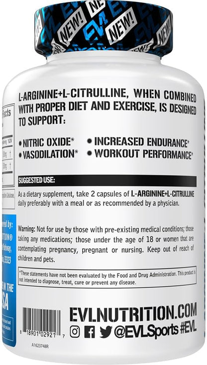 L Arginine L Citrulline Supplement - Invigorating Nitric Oxide Supplement with Ideal 1:1 Citrulline Arginine Ratio with 500mg Each Per Serving for Enhanced Pumps Energy & Stamina (60 Servings)